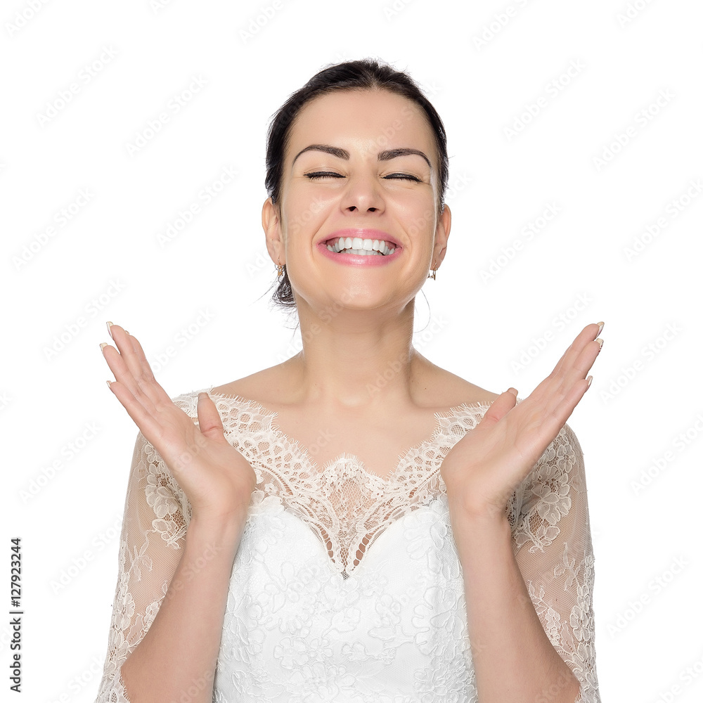 Happy bride isolated. StockFoto Adobe Stock