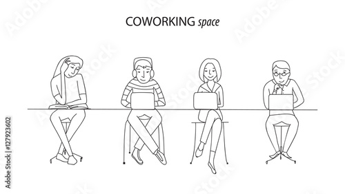 Coworking office space line vector
