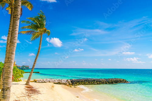 Beautiful tropical Maldives island, white sandy beach and sea w