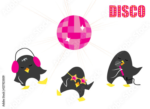 Funny cartoon vector Disco penguins