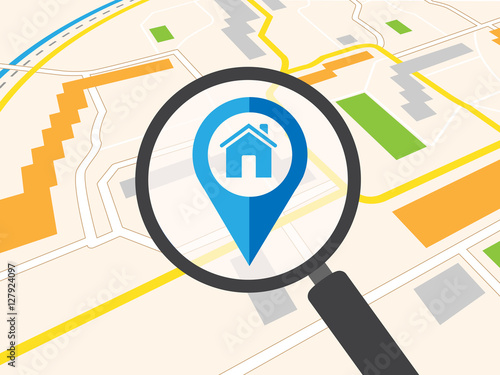 Vector illustration of real estate infographic pointing to the house. Real estate, house for sale, installment sale, credit, rent. The best location