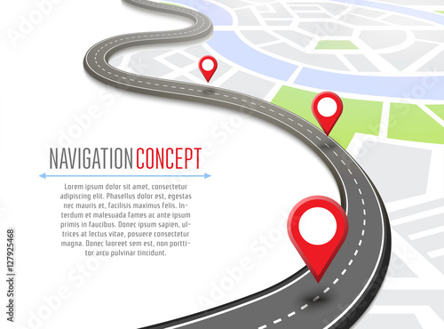Print op canvas Navigation concept with pin pointer vector illustration