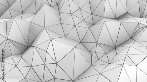 Futuristic background with lines and abstract low-poly, polygonal triangular mosaic background for web, presentations and prints. Grunge surface. 3d Rendering. Realistic 3D design template.
