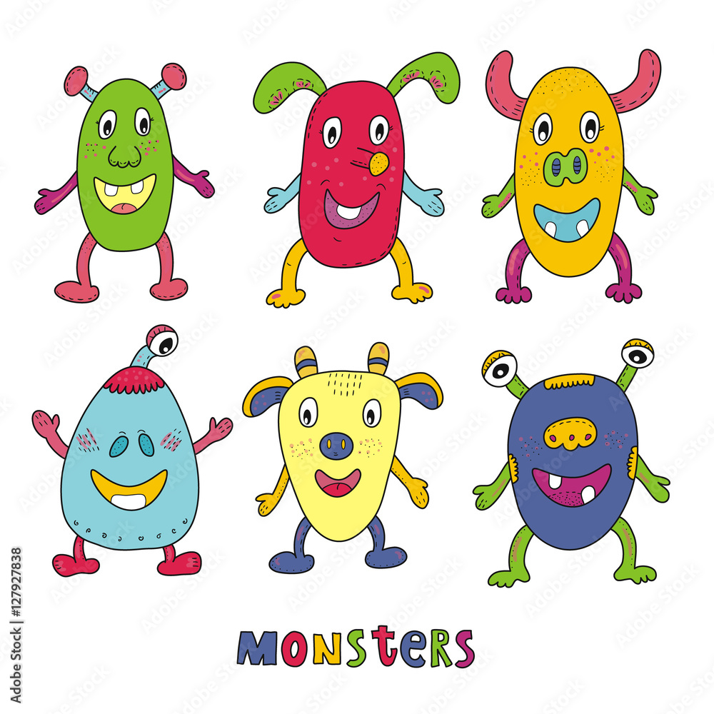 Cute monster set cartoon style. vector print