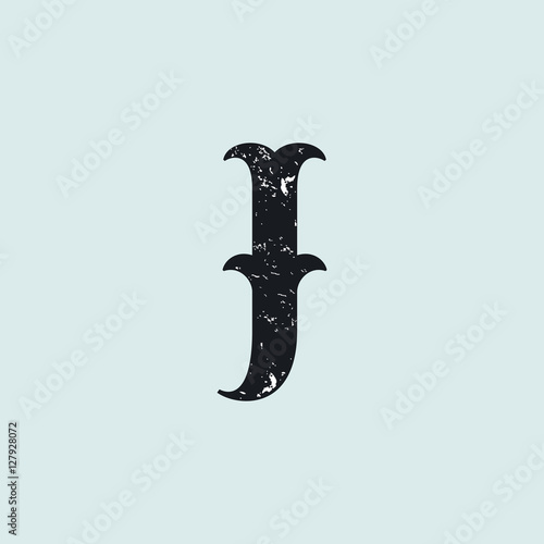 J letter logo. Vintage slab serif type with grunge texture.