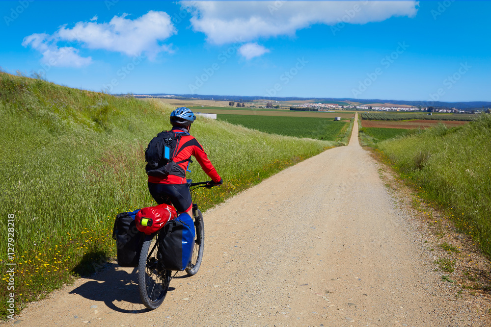 Biker at Via de la Plata way Andalusia Spain Biker at Via de la Plata way Andalusia Spain