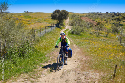 Biker at Via de la Plata way Extremadura Spain