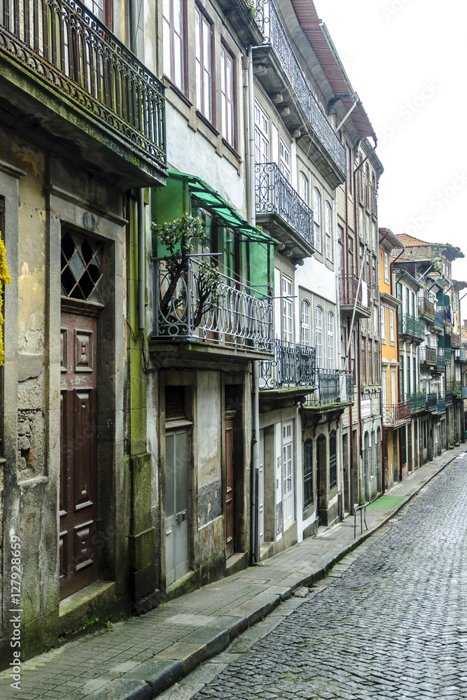 sight of a street of the historical center  of Oporto, Portugal