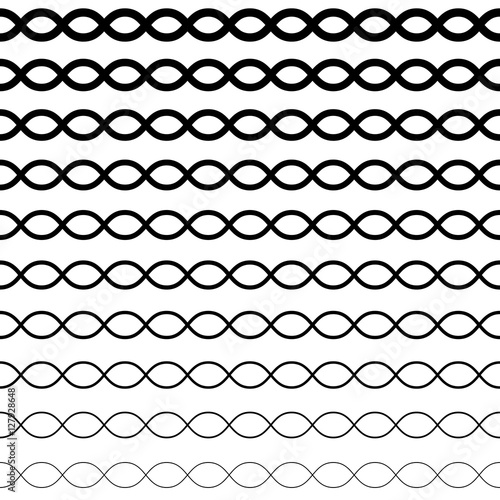Vector seamless pattern, horizontal wavy lines. Simple illustration of DNA. Monochrome background with halftone transition effect. Black & white repeat texture. Design element for prints, digital, web