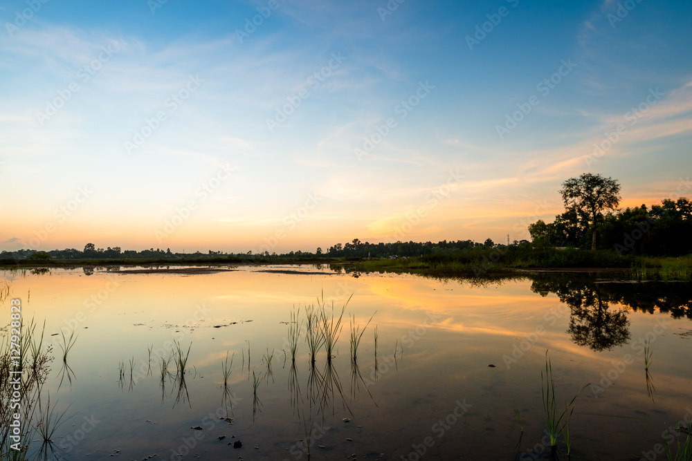 sunset on the lake landscape