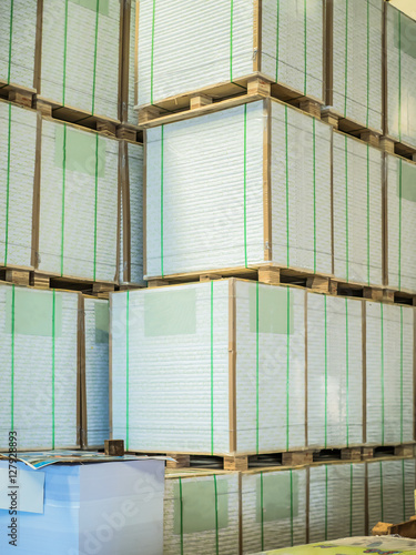 Stack of paper in factory.