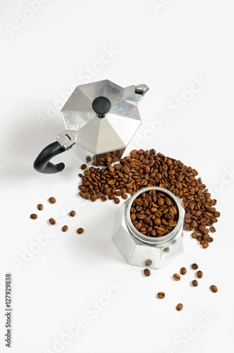 Moka coffee pot with beans