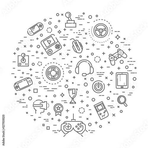 Video games icons, simple and thin line design