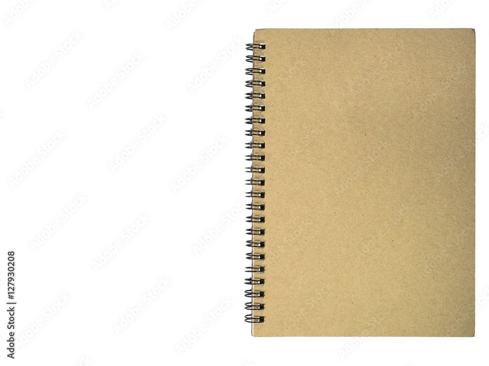 Cover notebook at right side on white background. Cover notebook at right side on white background.
