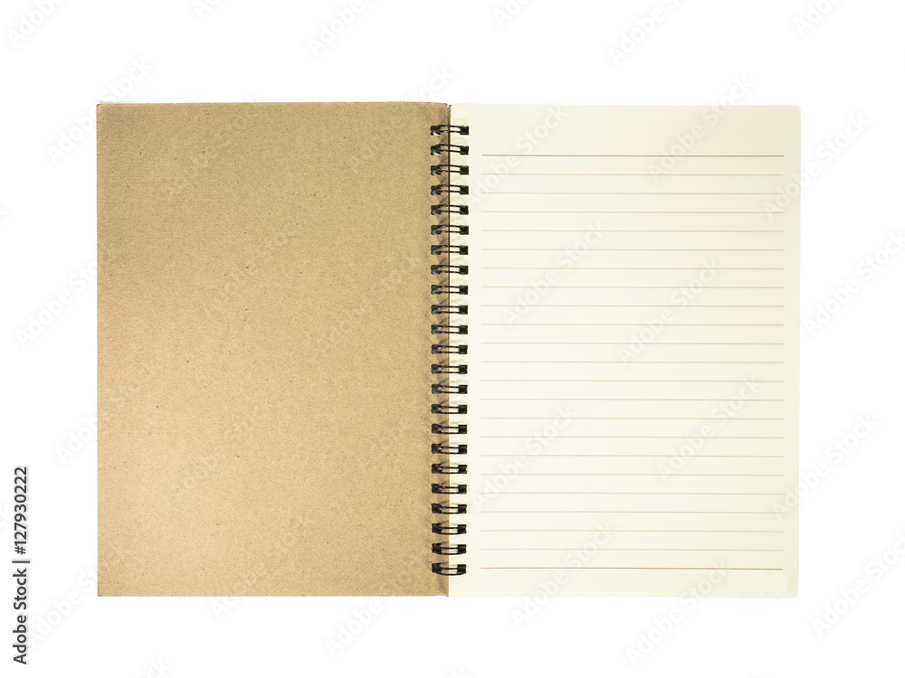 Blank lined notebook open on white background. Blank lined notebook open on white background.