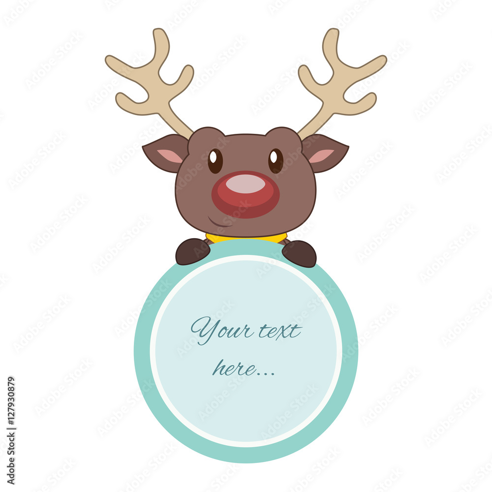 Cute stylized reindeer holding a circular frame