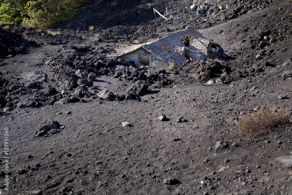 Etna crater and volcanic landscape around mount Etna, Sicily, It Etna crater and volcanic landscape around mount Etna, Sicily, It