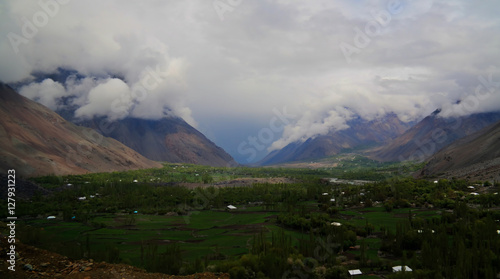 Panorama of Mastuj river and valley near Shandur pass Pakistan © homocosmicos