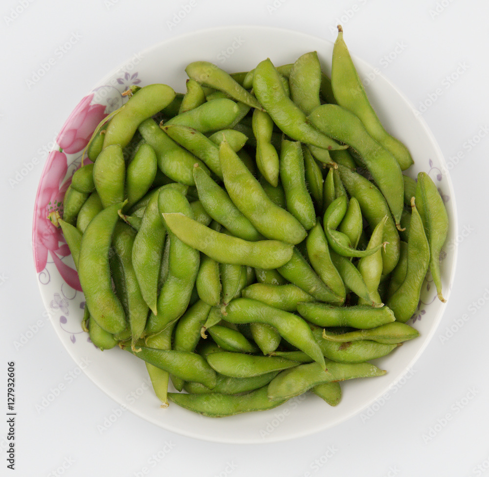 Soybeans(edamame) on white background Soybeans(edamame) on white background