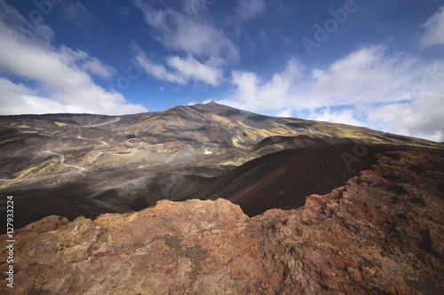 Etna crater and volcanic landscape around mount Etna  Sicily  It