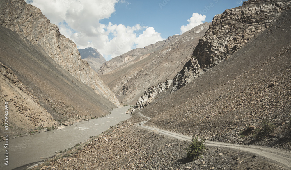 Travelling by motorcycle on the Bartang Valley of Tajikistan