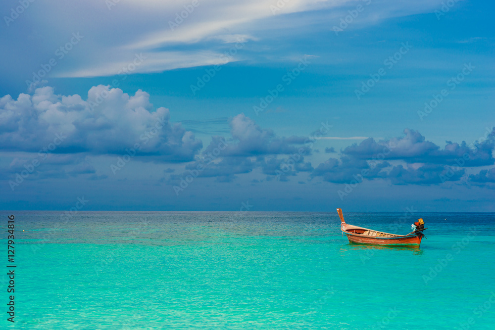 Boat with sea and sky background vacation time Boat with sea and sky background vacation time