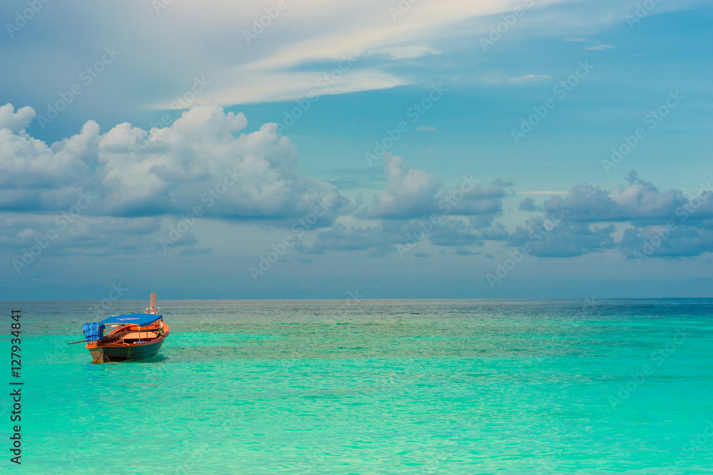 Boat with sea and sky background vacation time Boat with sea and sky background vacation time