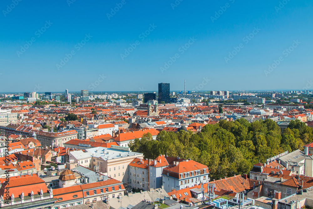 Panoramic view of Zagreb center and modern business towers, urban skyline 