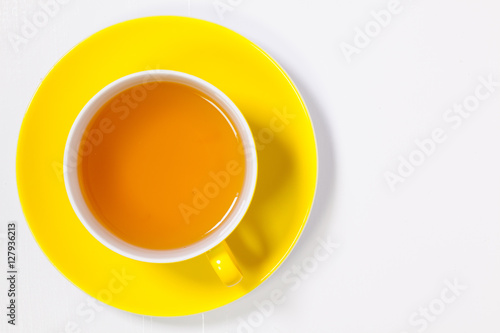 Perfect cup of tea on white wooden table