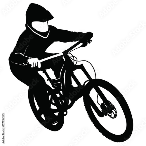 Bike race on a mountain slope -- silhouette