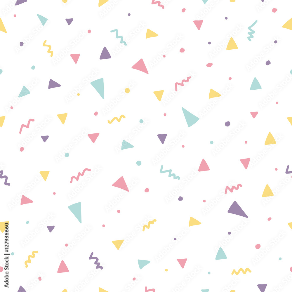 Memphis seamless pattern design with triangle confetti - obrazy, fototapety, plakaty 