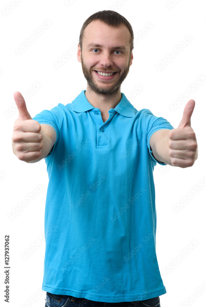 smiling bearded man showing his thumbs up smiling bearded man showing his thumbs up