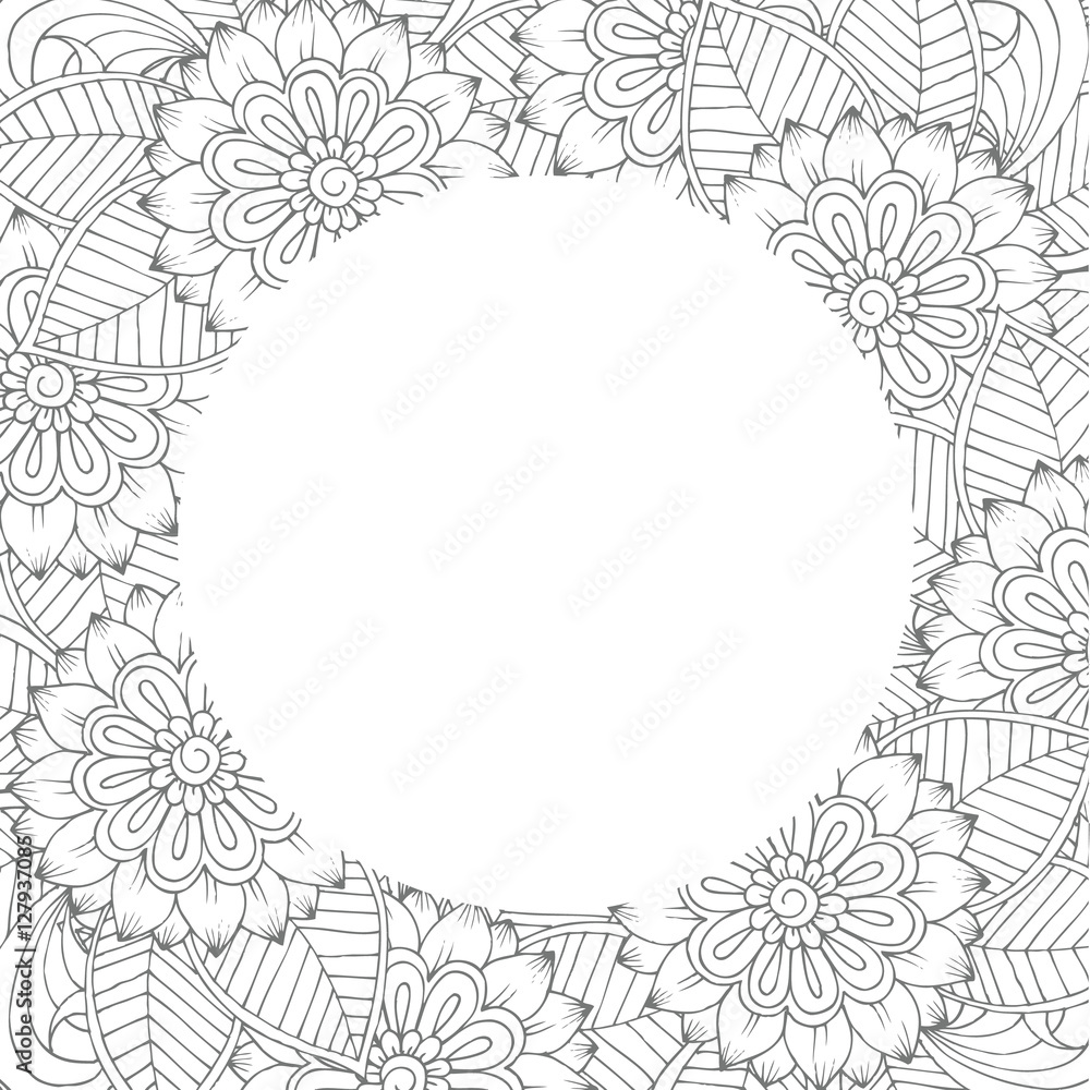 Obraz premium Vector floral frame in black and white. Can use for coloring book and cards design