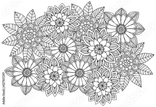 Wallpaper Mural Black and white flower pattern for coloring. Torontodigital.ca