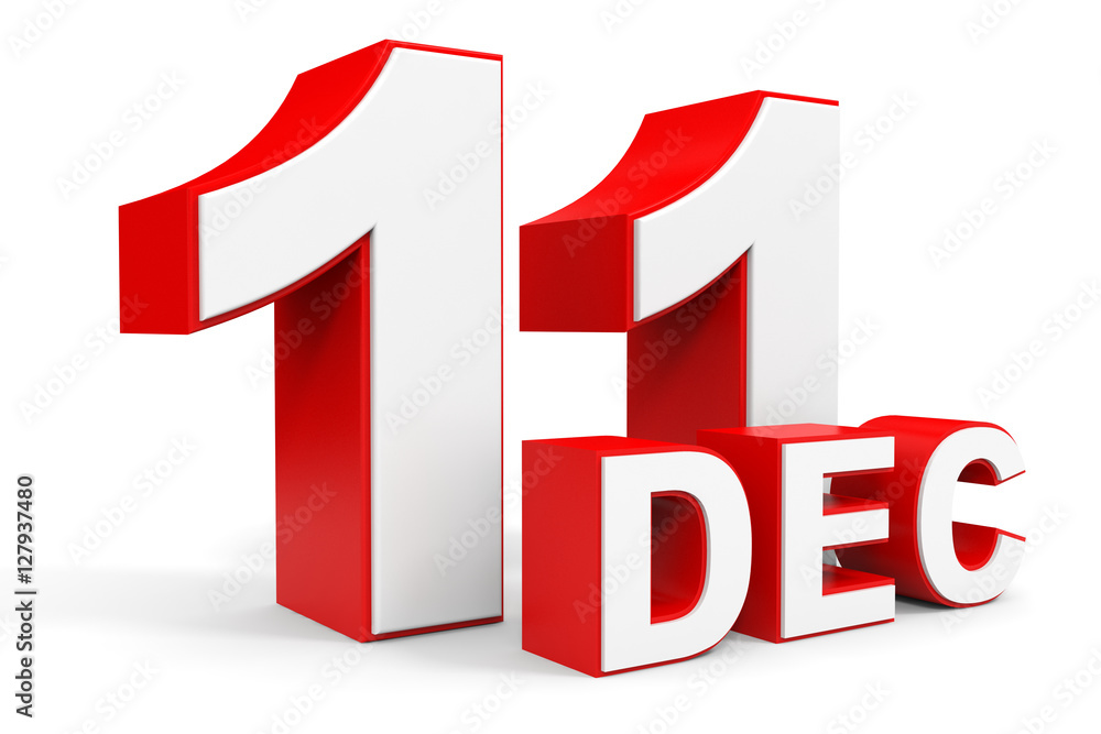 December 11. 3d text on white background. December 11. 3d text on white background.