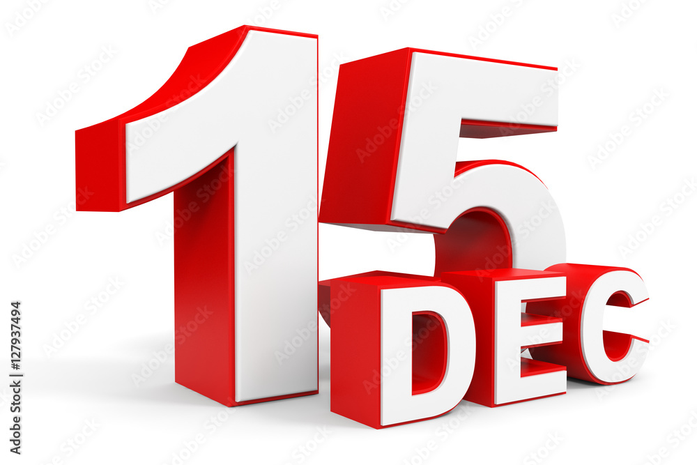December 15. 3d text on white background. December 15. 3d text on white background.