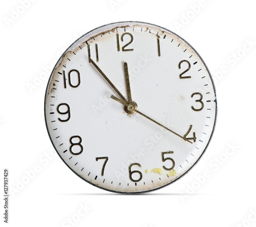 Grunge old clock face with numbers isolated