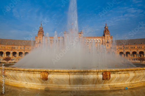 Fountain on Plaza de Espana, Seville, Andalusia, Spain