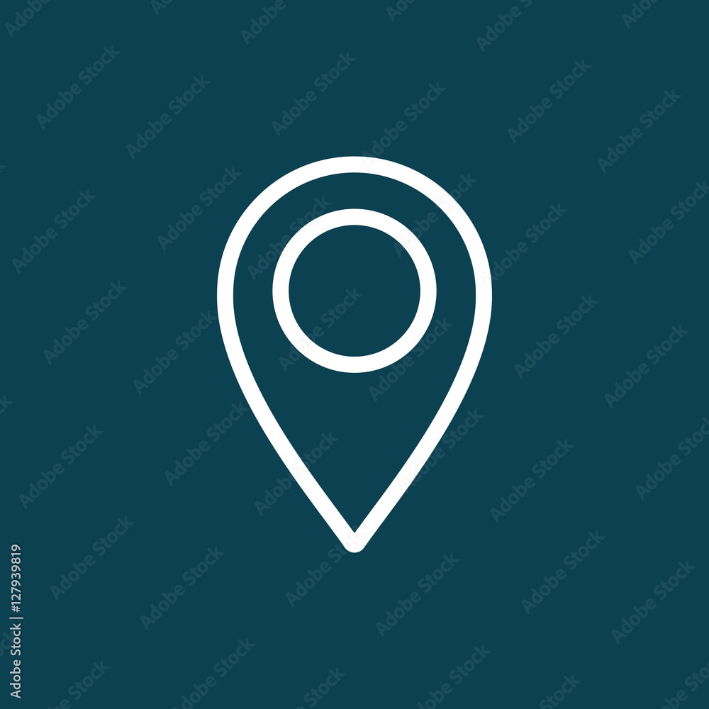 thin line pin point, location icon on blue blue background thin line pin point, location icon on blue blue background