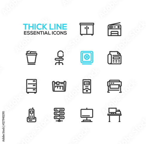 Office Supplies - Thick Single Line Icons Set