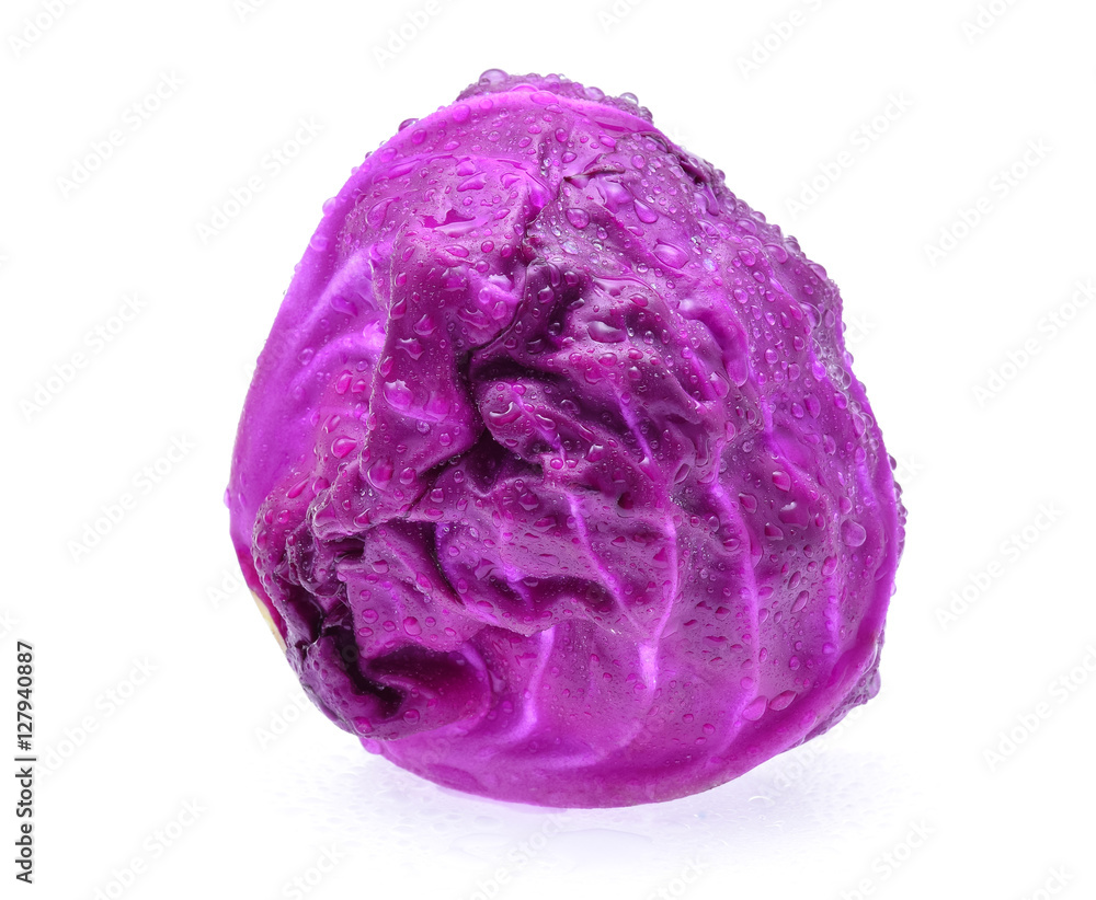 Purple cabbage with water drops on white background. Purple cabbage with water drops on white background.