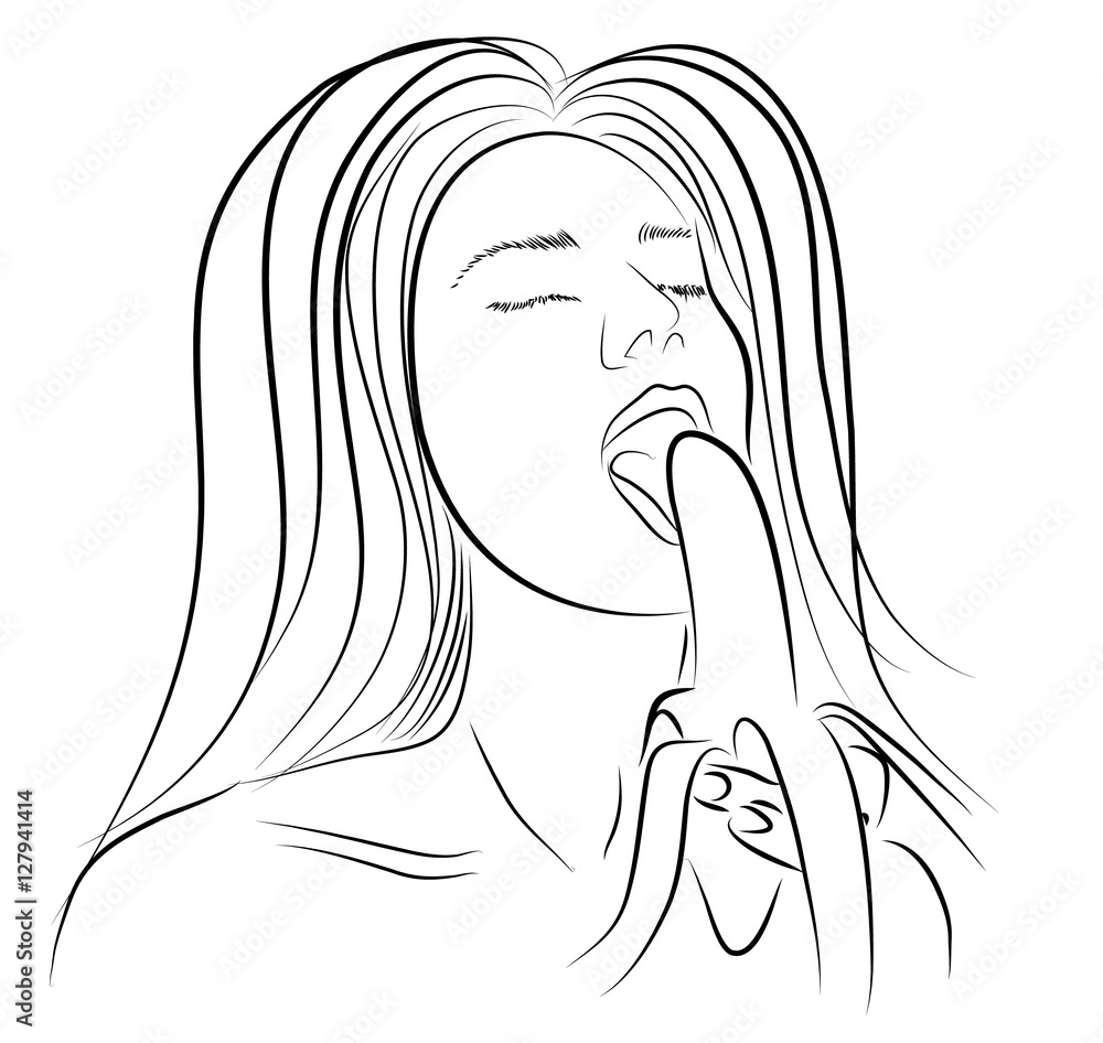 Girl sexy eats a banana Sexy lineart Hand drawing. Vector illustration.  Stock Vector | Adobe Stock