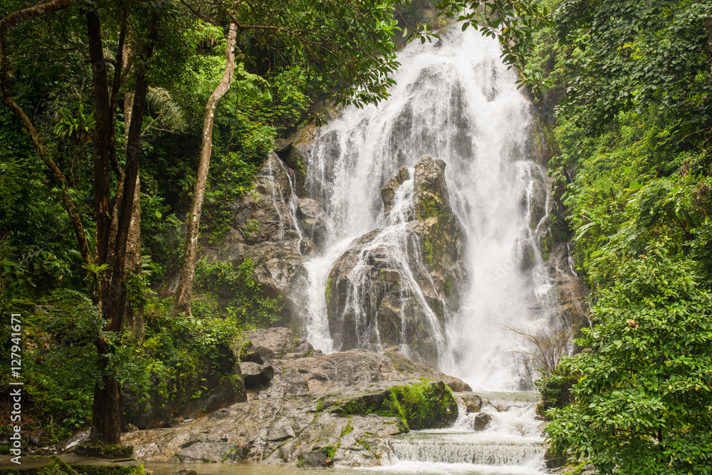 Pun Ya Ban Waterfall at Lamnam Kra Buri National Park in Ranong,