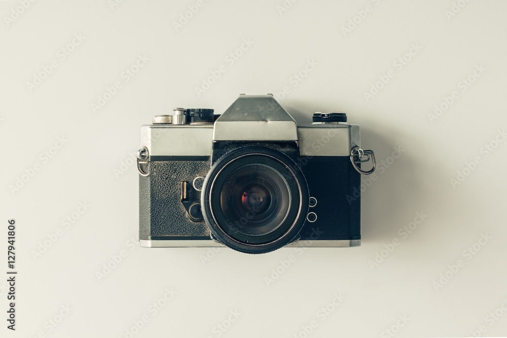 Vintage camera on white background
