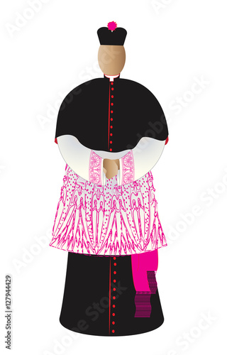 Pope with cardinals in choir dress, conclave or Roman curia color illustration