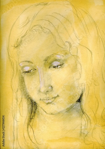 'The daydream', Classic style pencil sketch of daydreaming woman