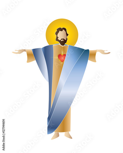 Jesus Christ - Sacred Heart of the risen Lord, religious Easter illustration, isolated on white.