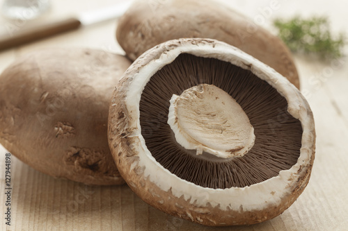 Fresh raw portobello mushrooms photo