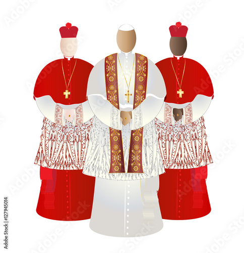 Pope with cardinals in choir dress, conclave or Roman curia color illustration