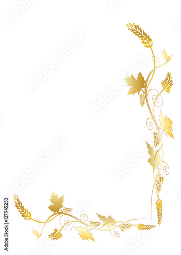 Eucharist symbols wheat ears and vine. FIrst communion christian color vector illustration, ornamental decorative frame with copy space for text.